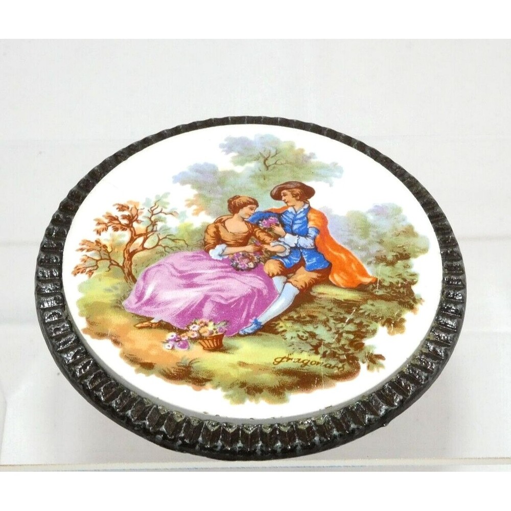 Vintage Starlight 1970s Belt Buckle Fragonard Limoges Courting Couple Porcelain